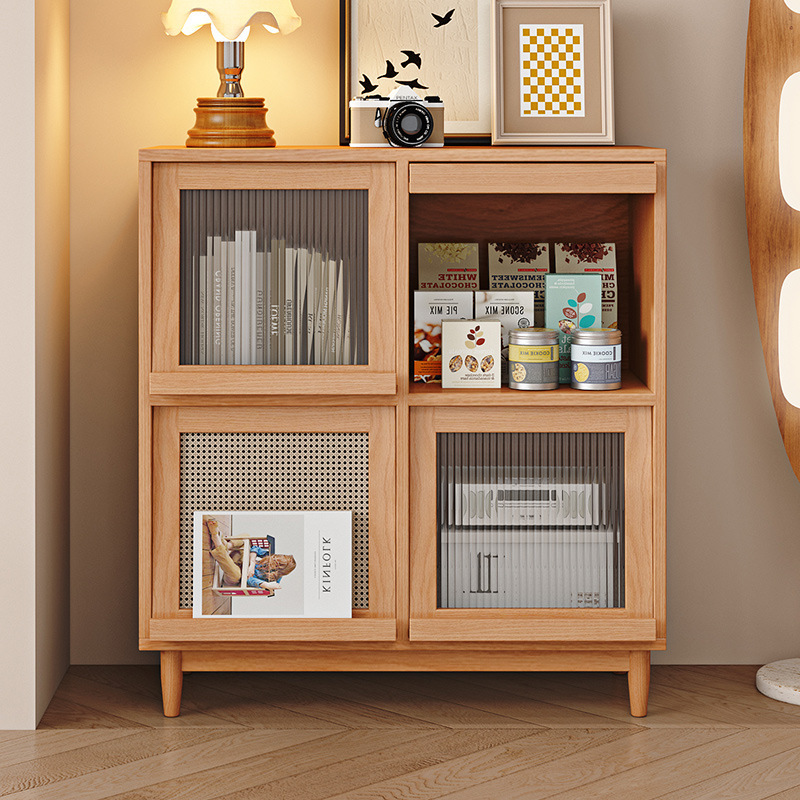 木質藤編四格收納櫃