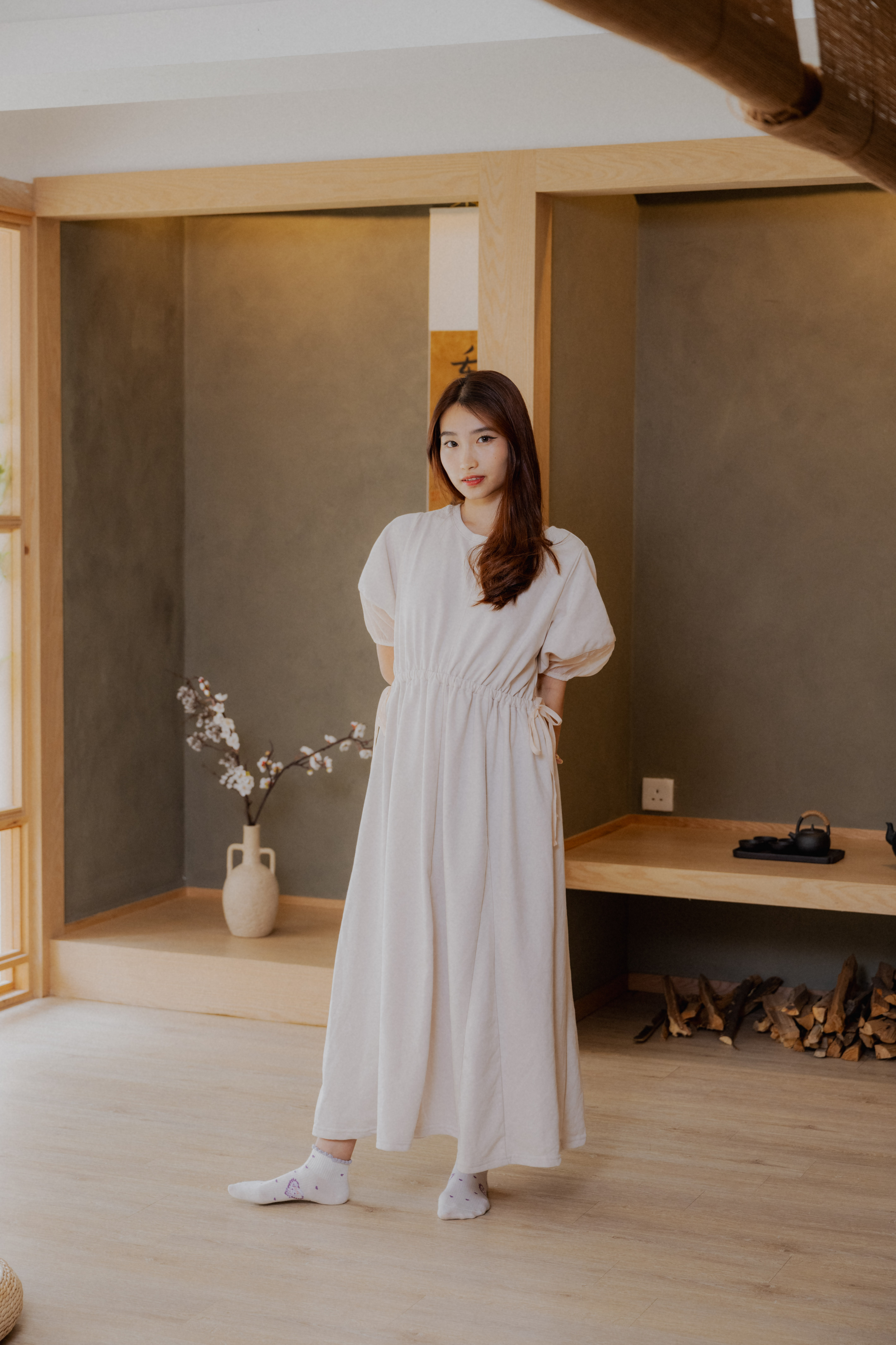 2Way 透明紗袖喇叭連身裙