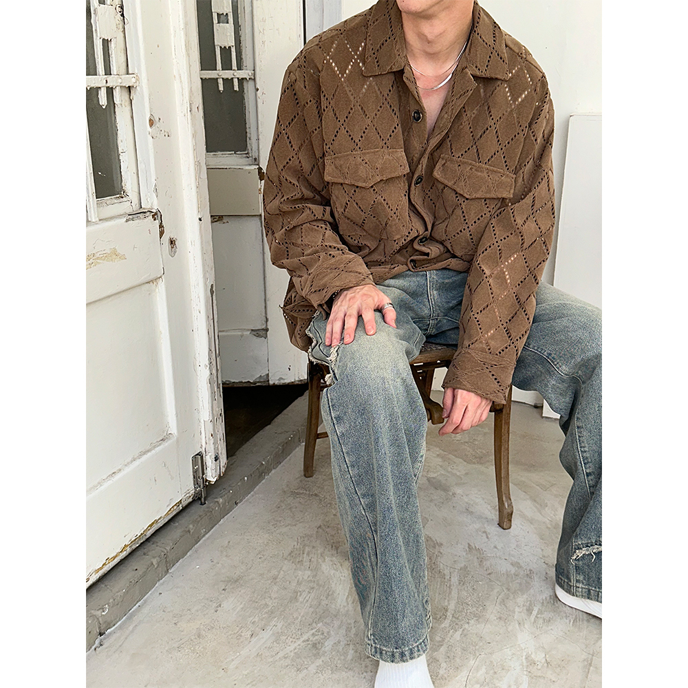 麂皮絨面革十字襯衫