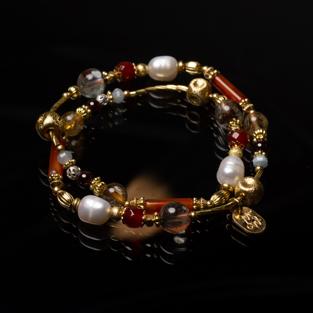 你是我的新天地｜綠幽靈紅玉髓鈦晶雙圈手鍊 C1648