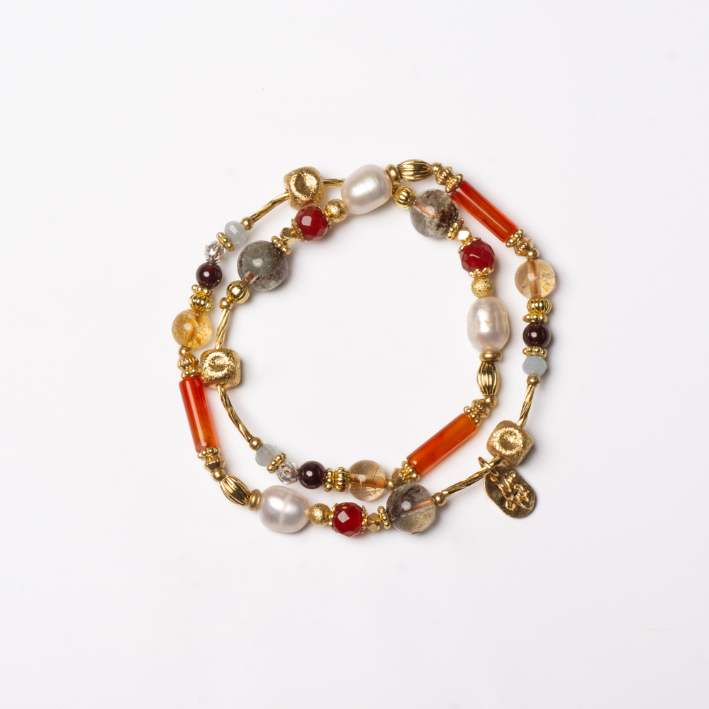 你是我的新天地｜綠幽靈紅玉髓鈦晶雙圈手鍊 C1648