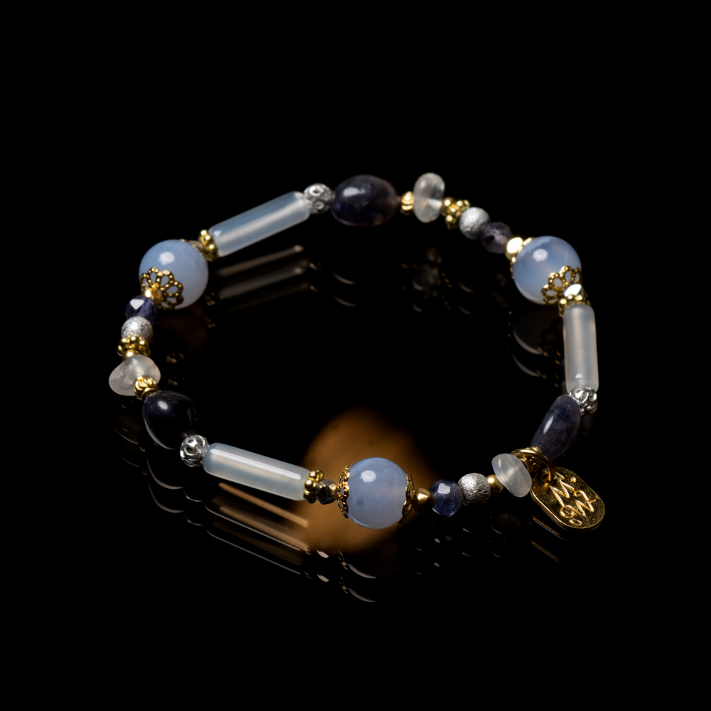 透明之韻｜藍紋瑪瑙堇青石手鍊 C1649
