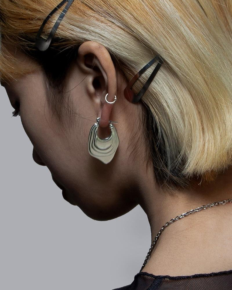 RECOVERY 堆疊C耳環 (亮銀)