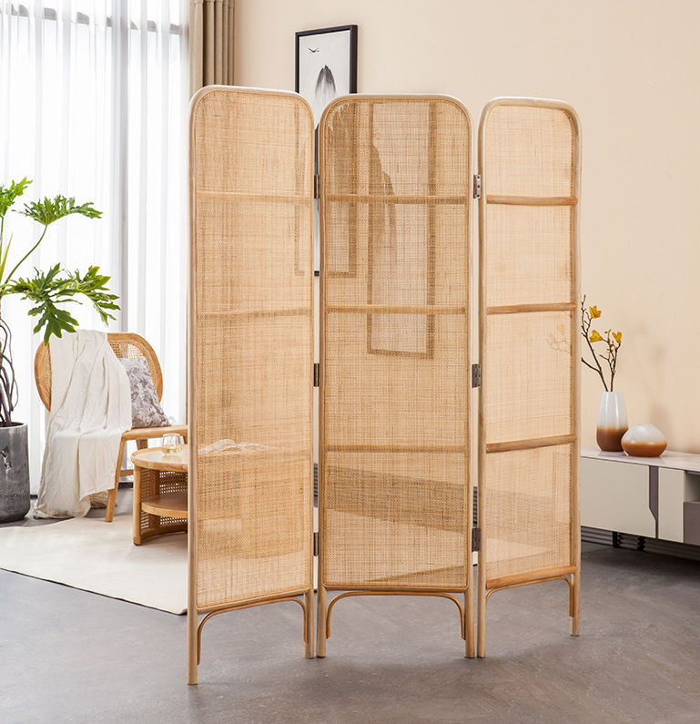 實木藤編折疊屏風沐慕家居MYUMYU