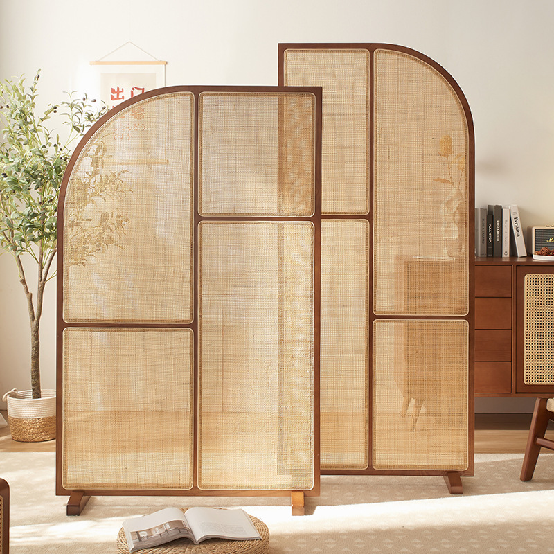 實木藤編屏風兩入一套