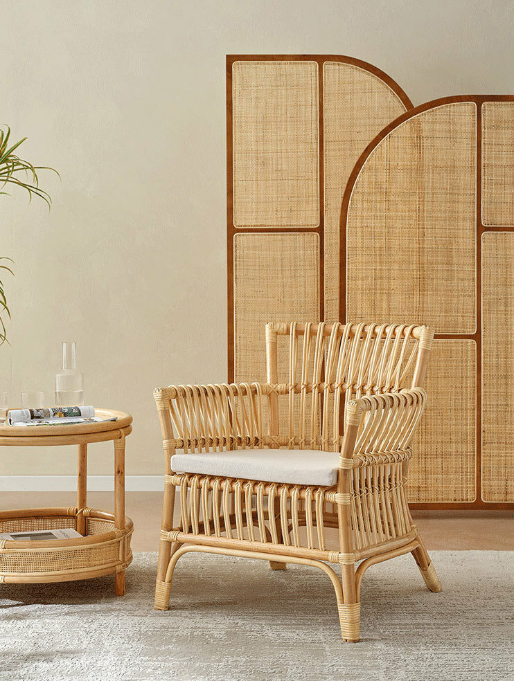 實木藤編屏風兩入一套