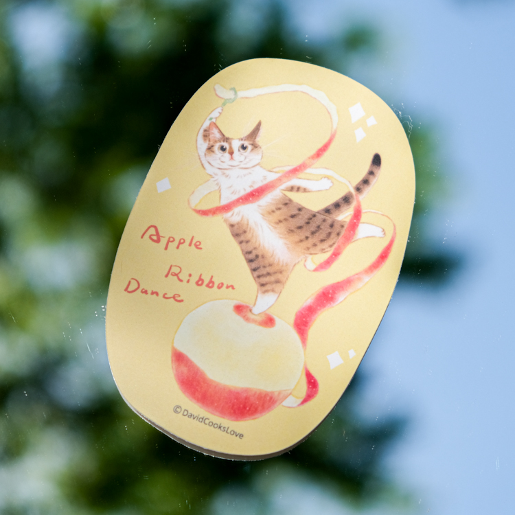 補補貓‧大衛煮愛｜防水貼紙L｜蘋果彩帶舞