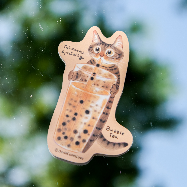 補補貓‧大衛煮愛｜防水貼紙L｜虎斑珍珠奶茶