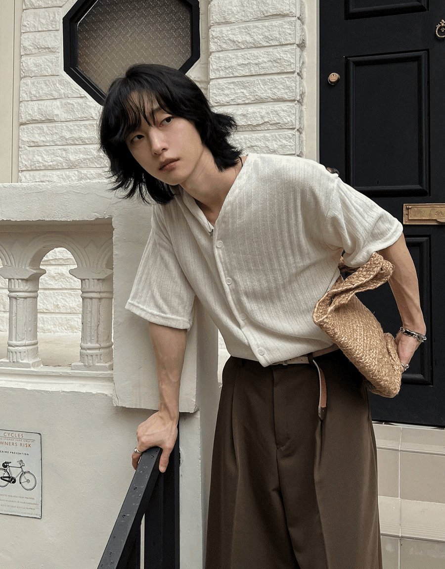 天鵝絨豎紋短袖開衫