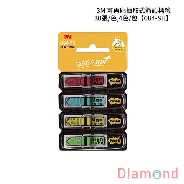 3M 可再貼抽取式箭頭標籤 30張/色,4色/包 【684-SH】