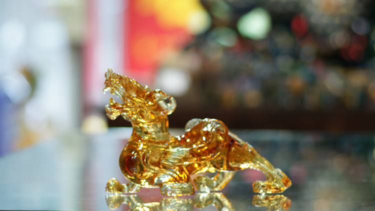 居鹿港窯禮品館│家開運琉璃~財源廣進 貔貅L 琥珀色