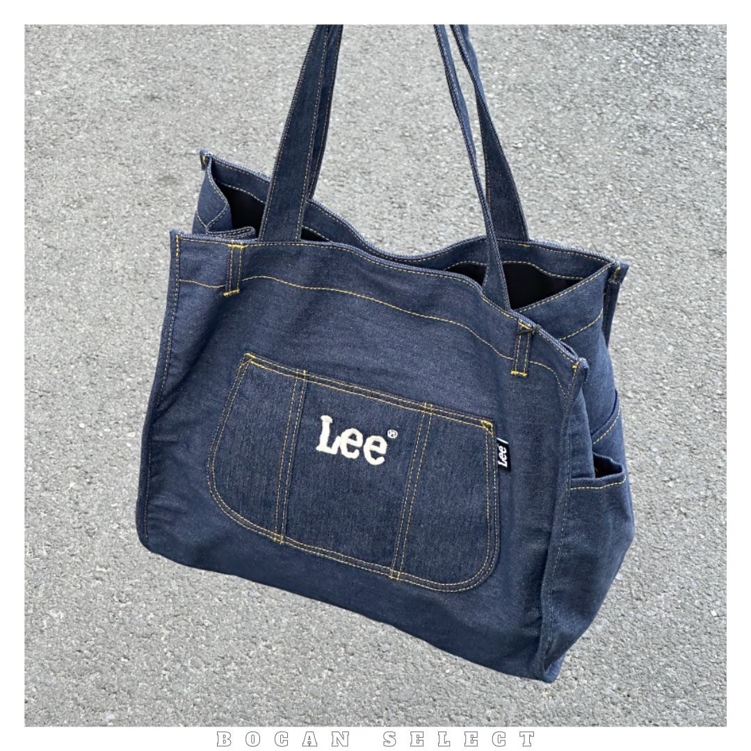 LEE 大容量 高級感 腋下包 休閒通勤 單肩 托特包 牛仔色 藍白色