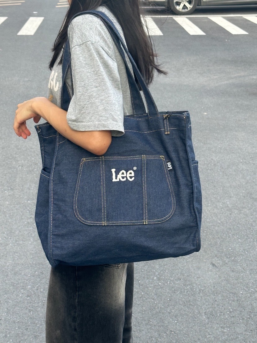 LEE 大容量 高級感 腋下包 休閒通勤 單肩 托特包 牛仔色 藍白色