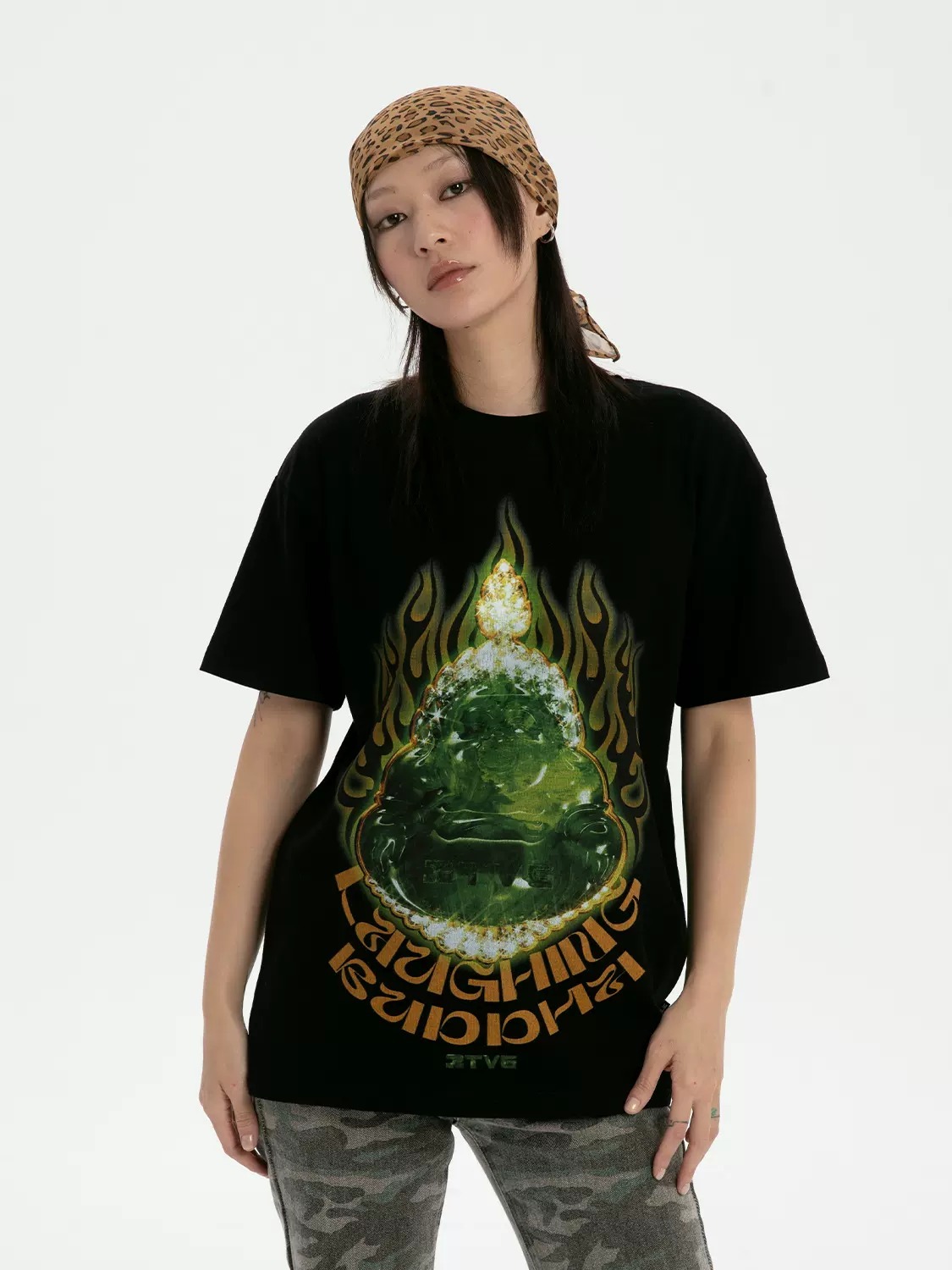 RTVG 中式宗教 火焰彌勒玉佩 黑色短袖 T