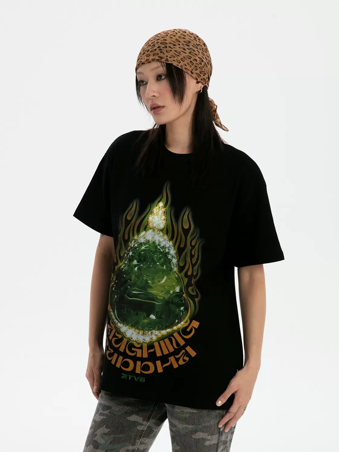 RTVG 中式宗教 火焰彌勒玉佩 黑色短袖 T