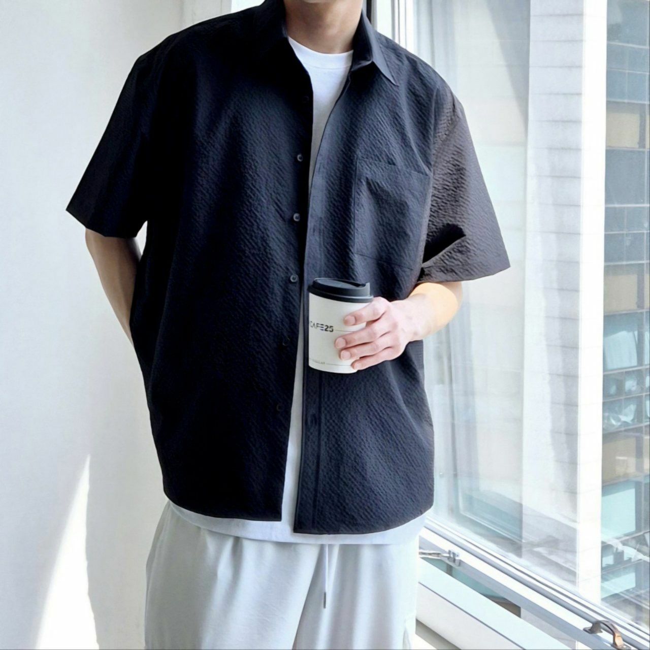 淨色暗紋短袖恤衫 And Liberty-033S