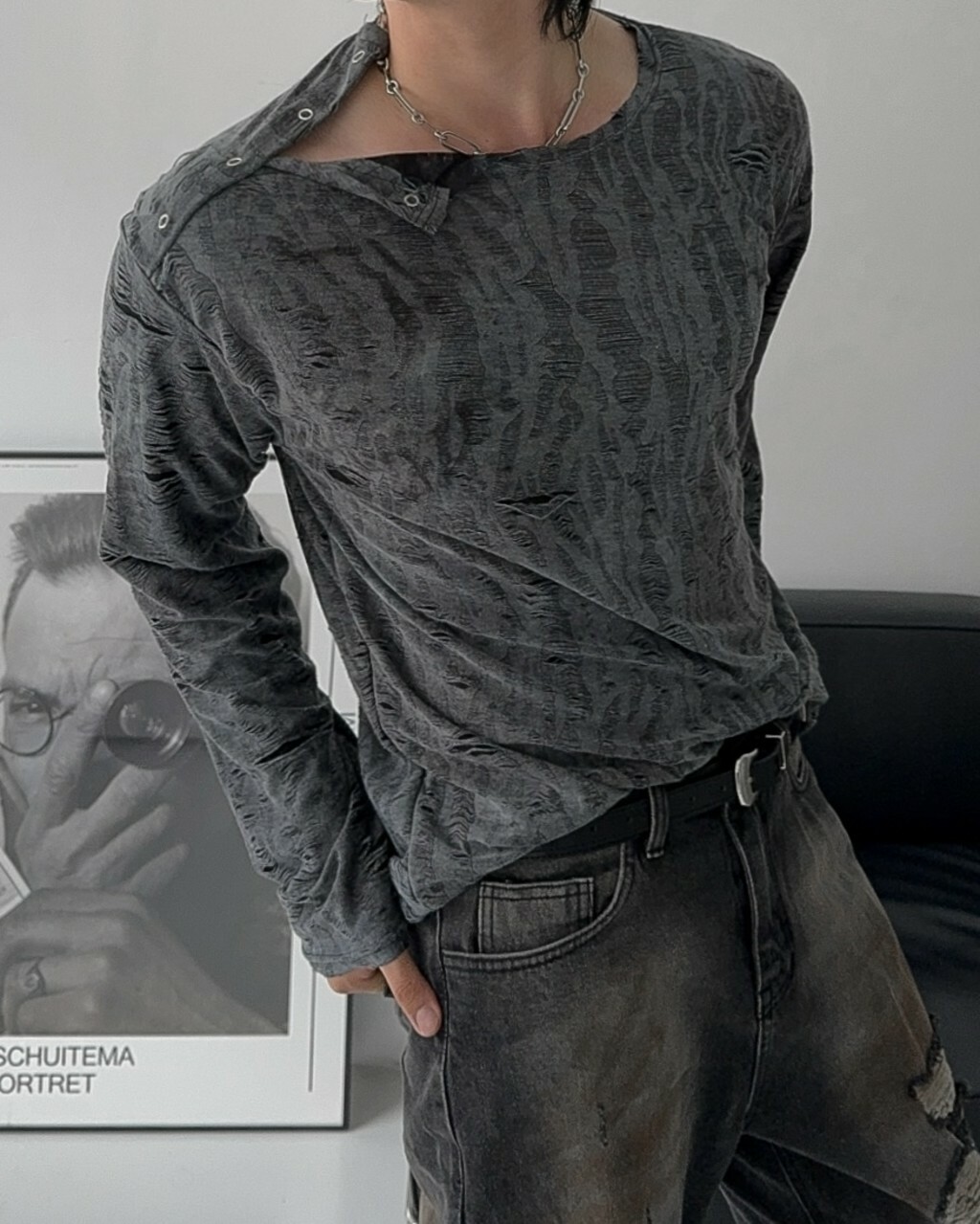 懷舊4鈕釦長袖T恤