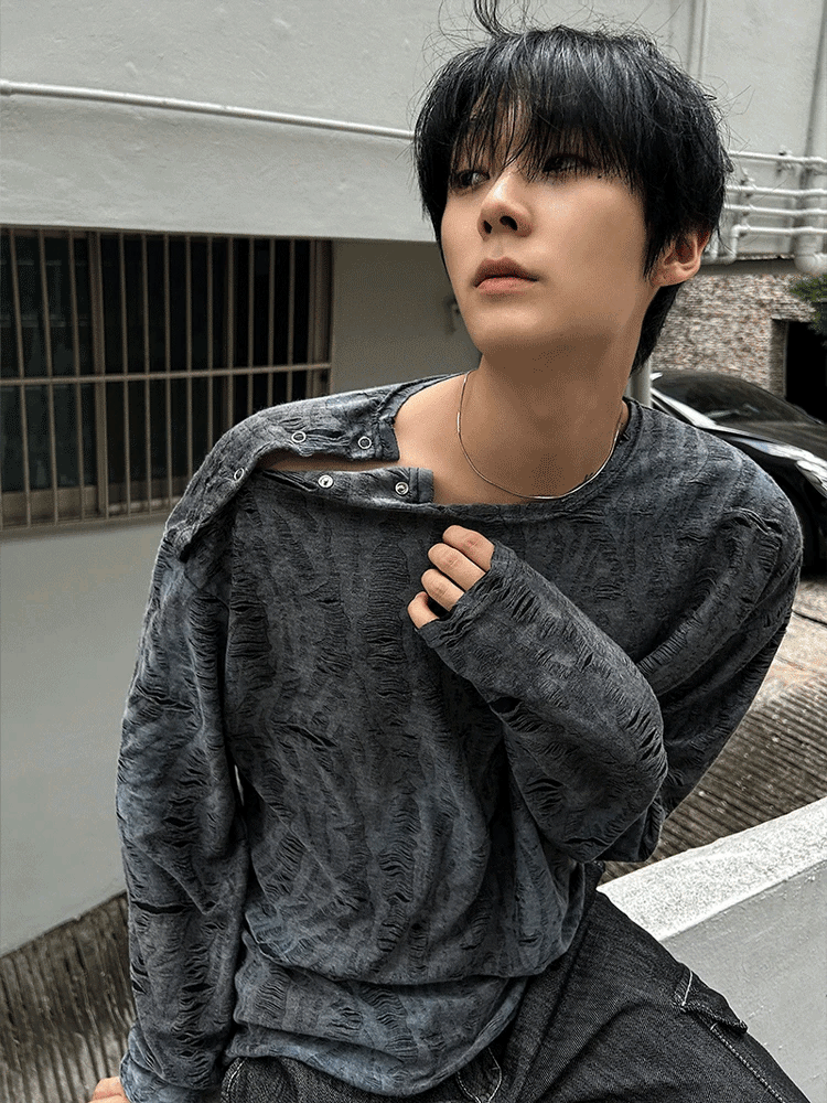 懷舊4鈕釦長袖T恤