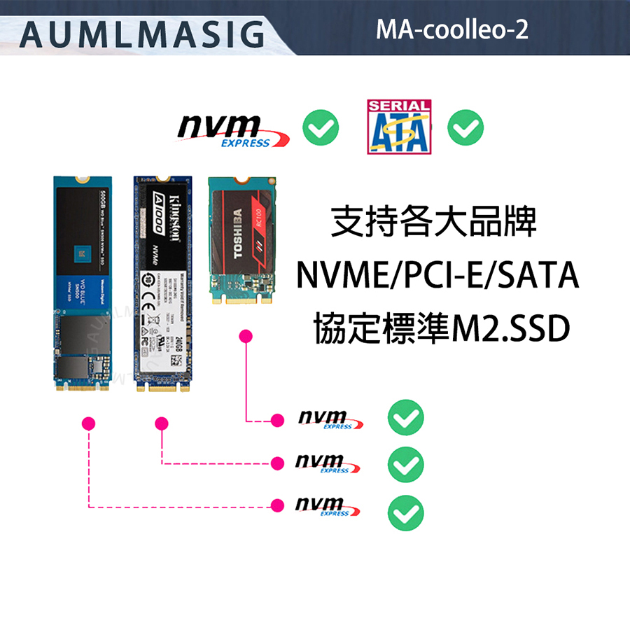 質保3年【AUMLMASIG】全回流焊AGHP熱管高性能SSD雙層導熱器  質保3年+符合 M.2 SSD 2280規格散熱 全鋁合金製造+熱壓制鋁鰭片 6MM鍍鎳熱管+純鋁電鍍工藝不氧化 支持NVME M.2 SSD，2280規格 降低SSD運作高溫現象15~20度 附送2片高效導熱膠，非雙面膠