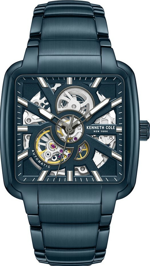 萬年鐘錶 - KENNETH COLE  美國紐約品牌  藍色方形透視機芯機械不鏽鋼男錶 KCWGY0046502 錶徑40MM