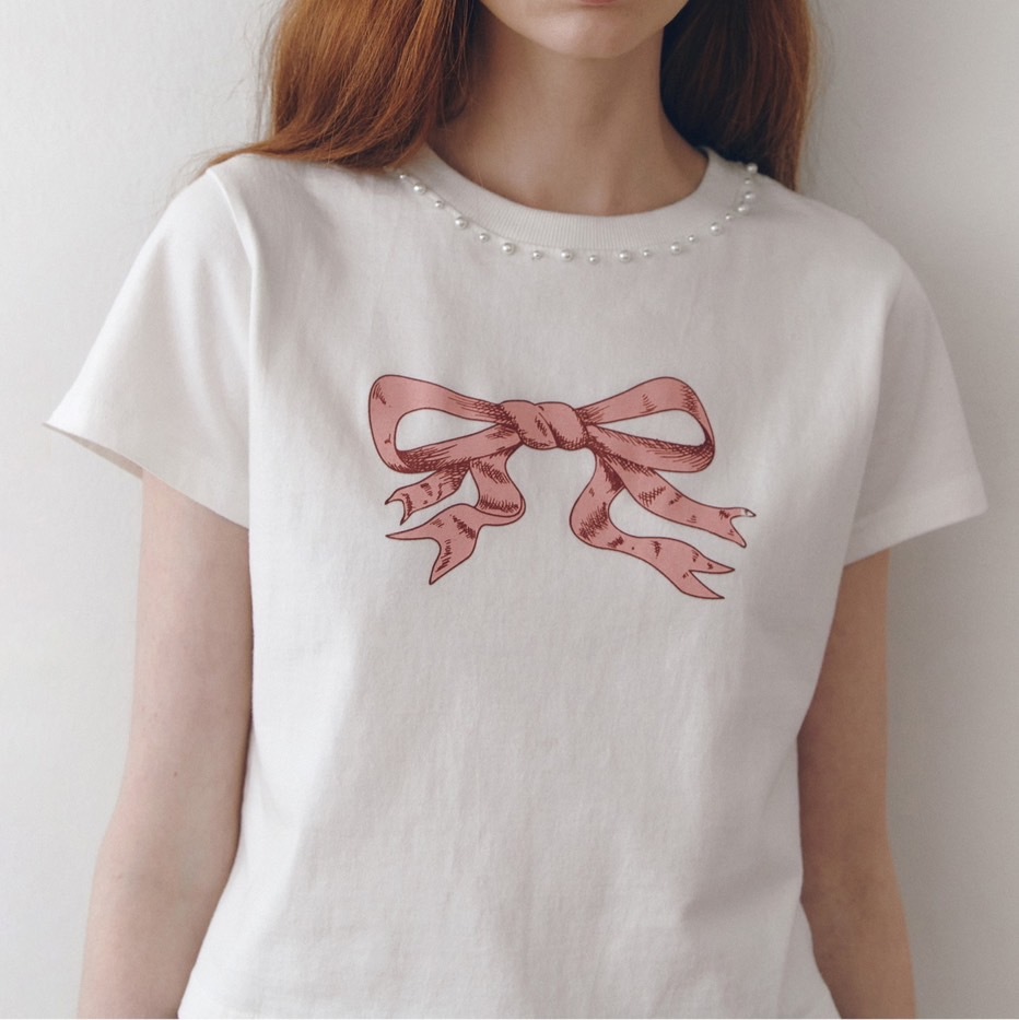 NOIRNINE★韓国★リボン★Pearl Ribbon Crop T-shirts [WHITE] Maison MIHARA YASUHIRO ONLINE STORE（ミハラヤスヒロ
