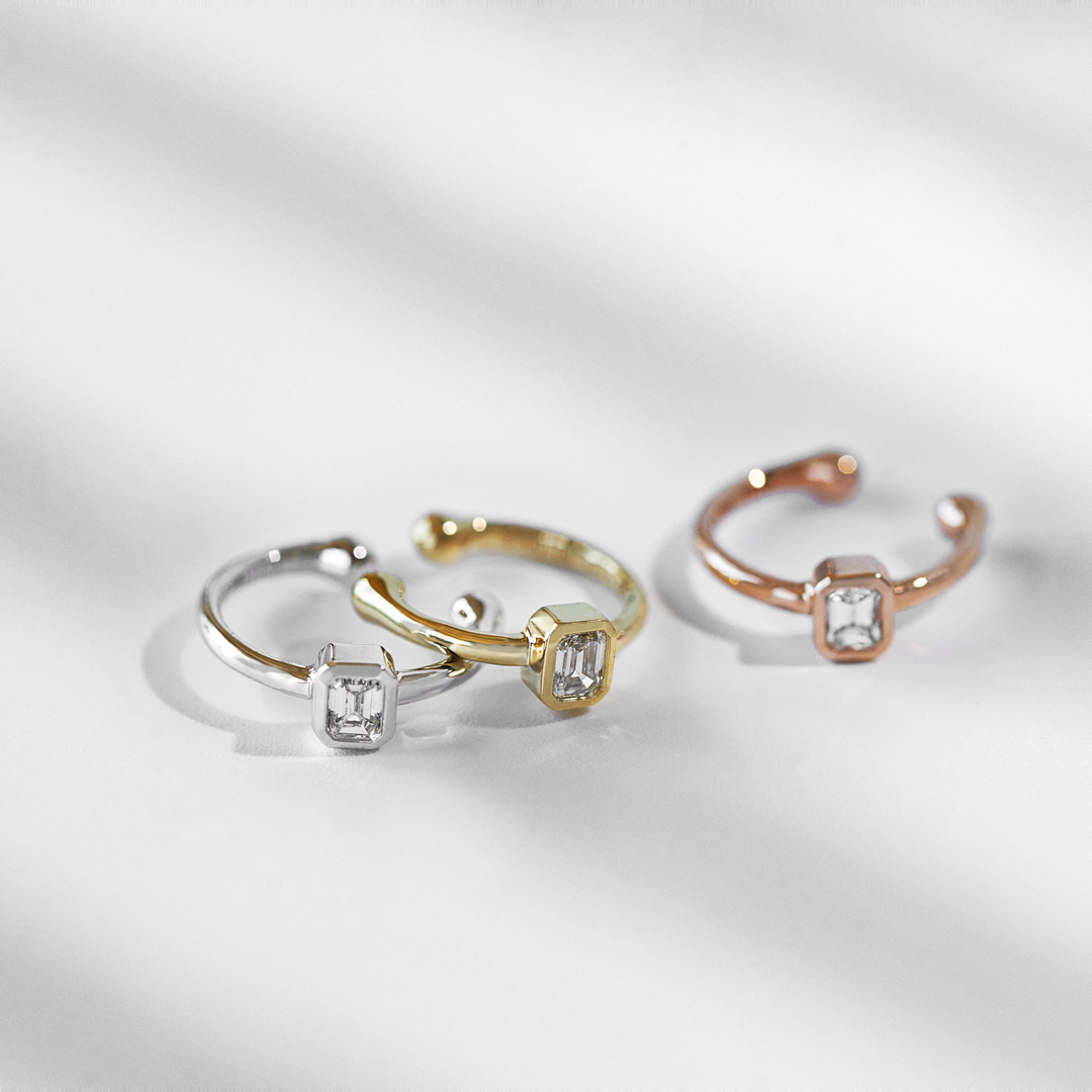 環抱系列 |祖母綠切割鑽石耳扣