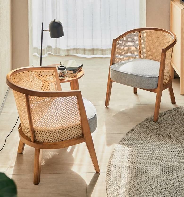 實木藤編休閒椅