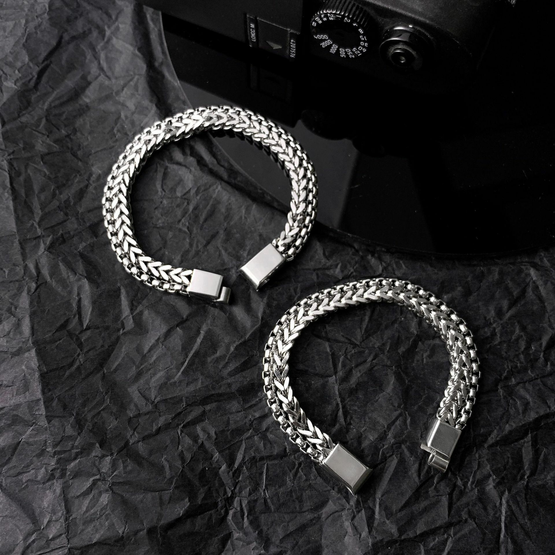 不掉色雙層銀色鈦鋼手鍊