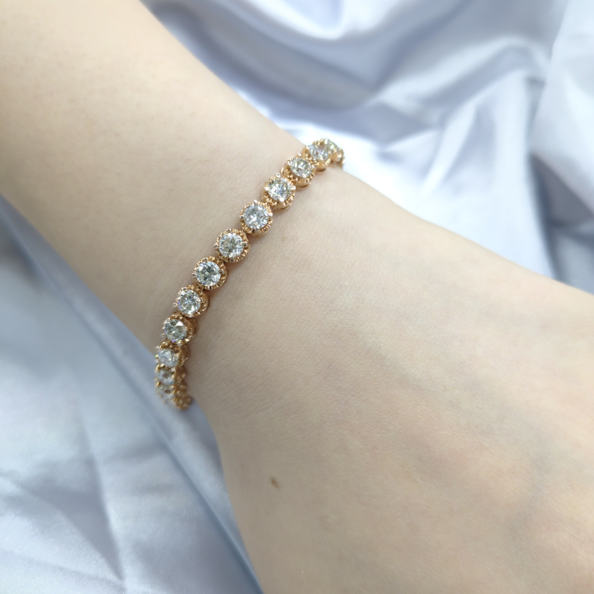 全新18K玫瑰金6卡93份鑽石手鍊