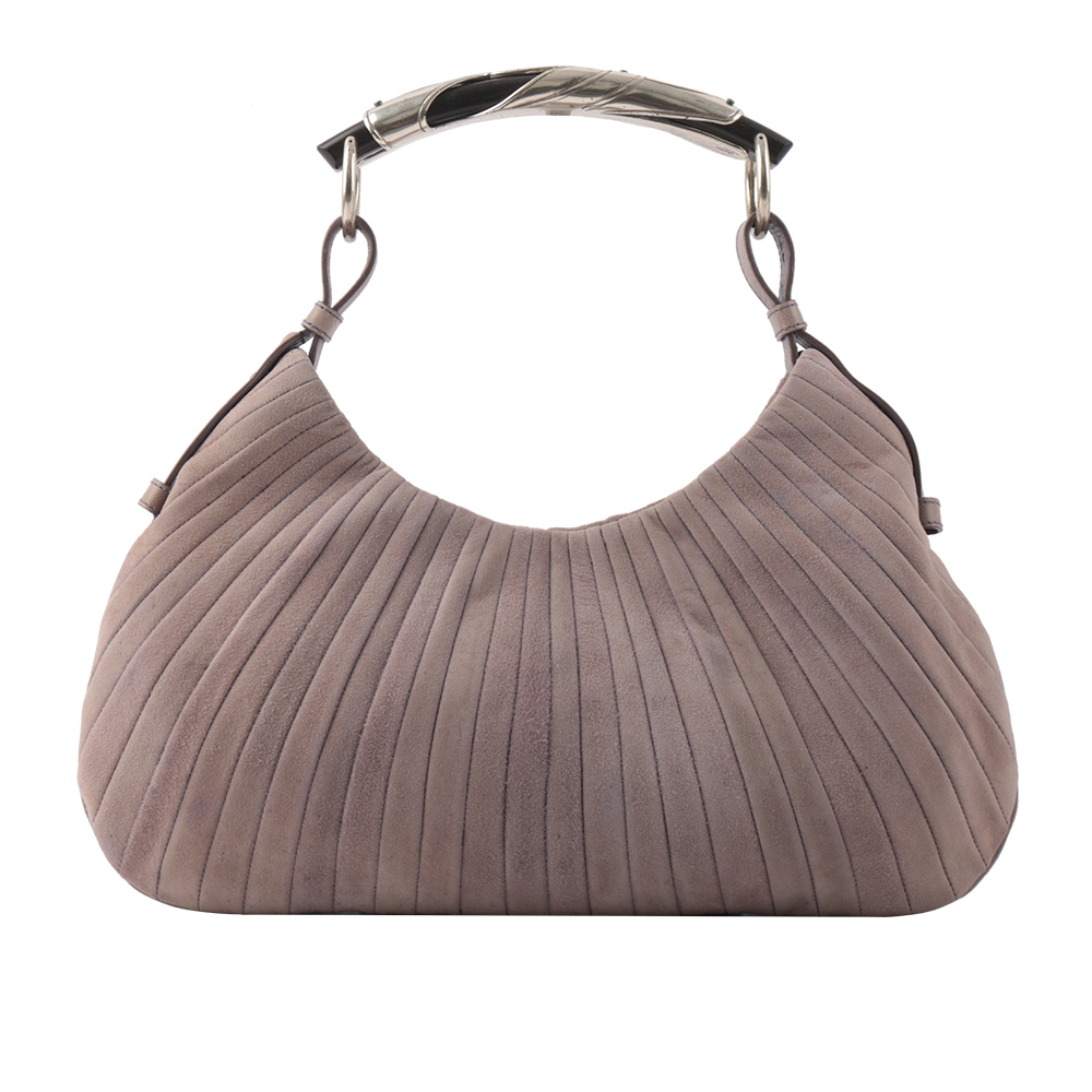 【YSL/Saint Laurent Paris】條紋麂皮手提牛角包