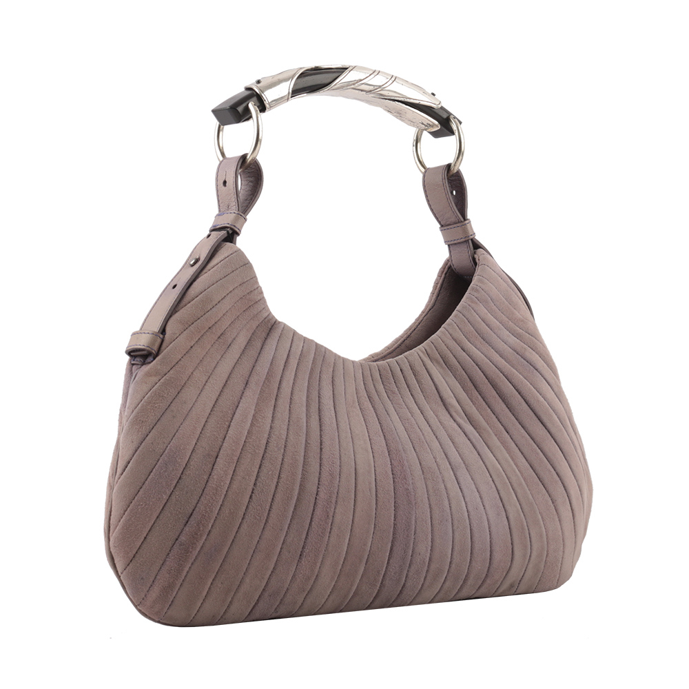 【YSL/Saint Laurent Paris】條紋麂皮手提牛角包