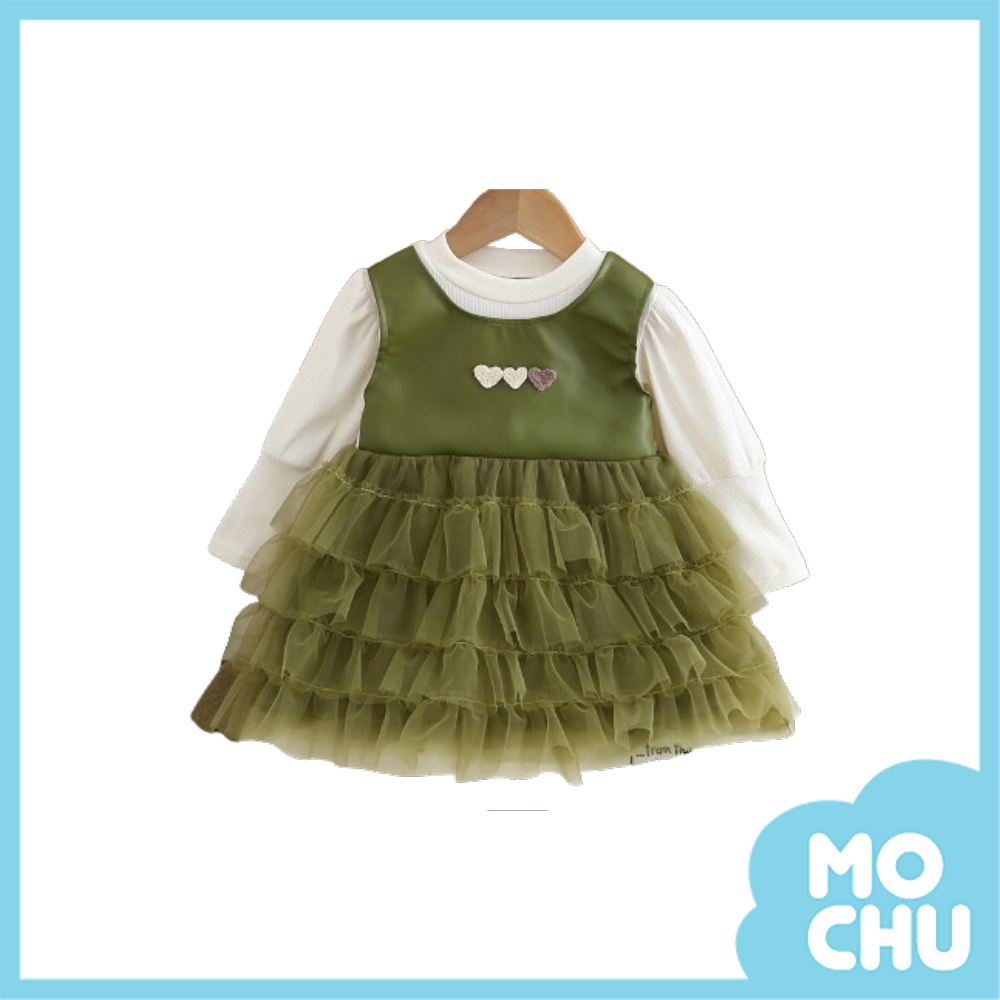 小小愛心假兩件蛋糕連身紗裙(二色)