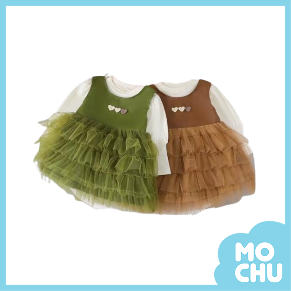 小小愛心假兩件蛋糕連身紗裙(二色)