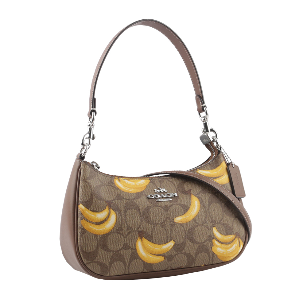 【COACH】Teri 銀釦香蕉圖案塗層帆布及皮革二用包