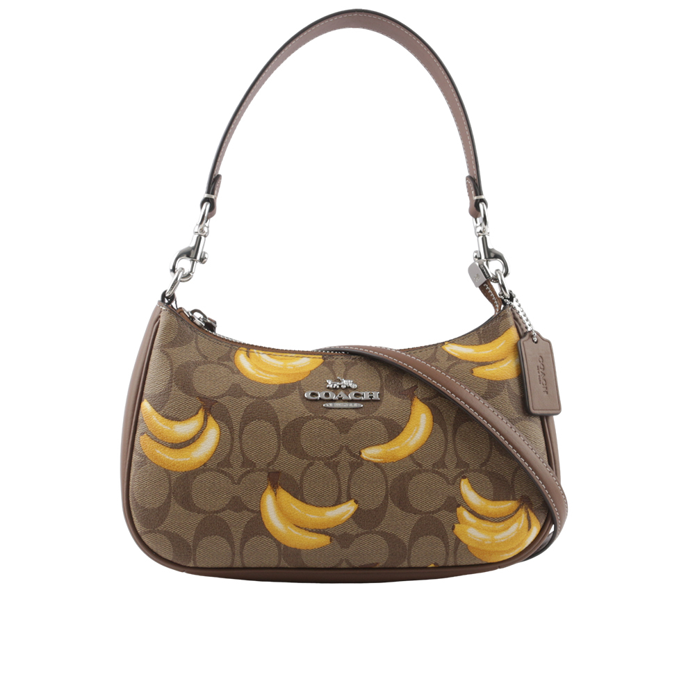 【COACH】Teri 銀釦香蕉圖案塗層帆布及皮革二用包