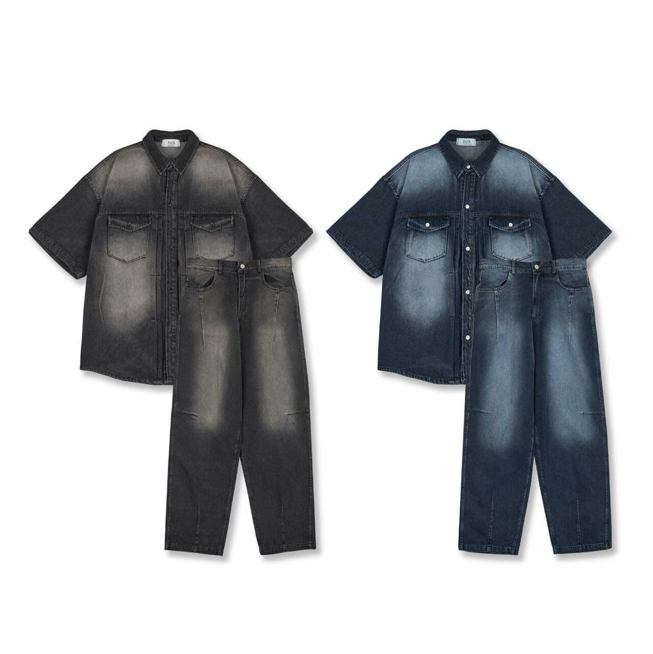 洗水牛仔短袖恤衫 PAIR-006S