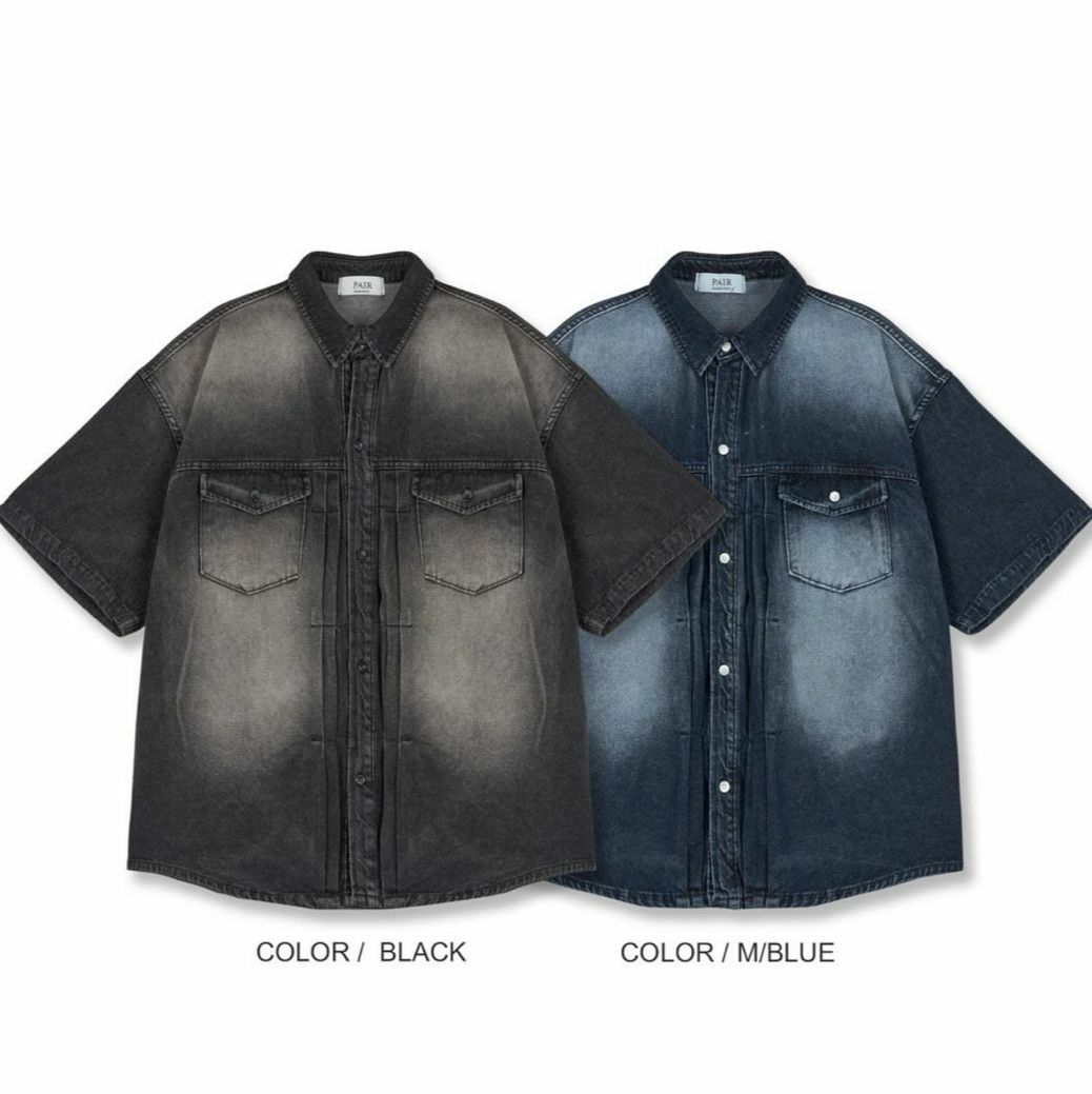 洗水牛仔短袖恤衫 PAIR-006S