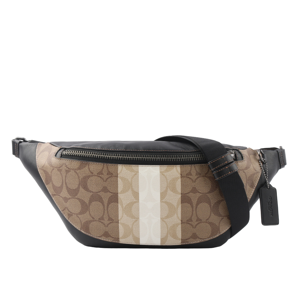 【COACH】Warren 塗層帆布及牛皮漸層條紋腰包/胸口包