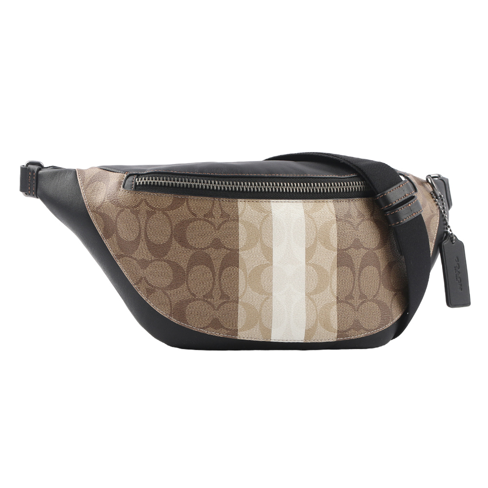 【COACH】Warren 塗層帆布及牛皮漸層條紋腰包/胸口包