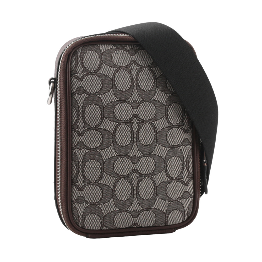 【COACH】Stanton CC Logo緹花布拼皮革斜背包