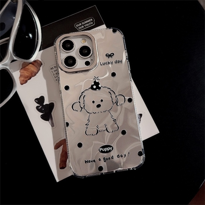 《81607》黑白點點帽狗狗手機殼