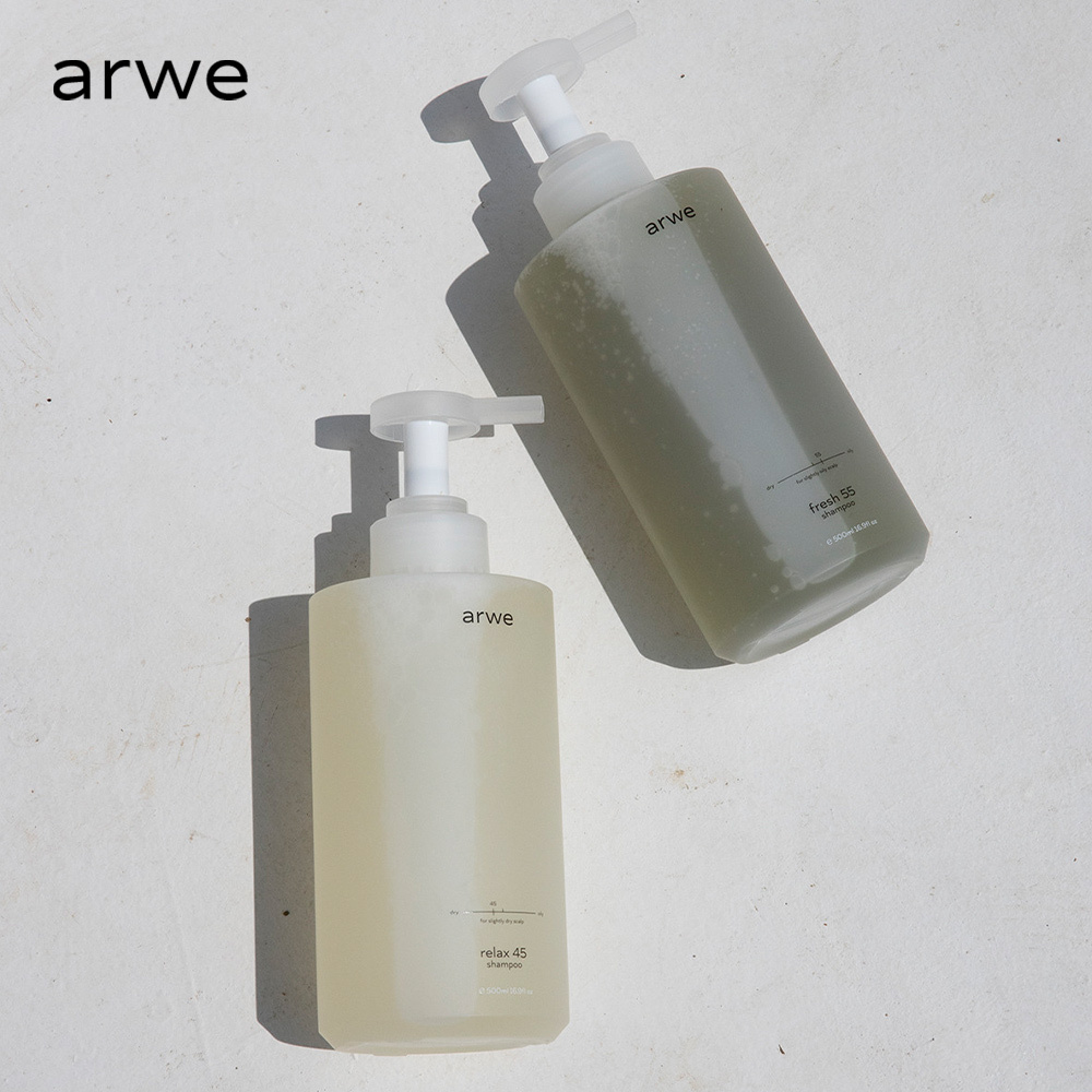 【韓國arwe】relax 45 洋甘菊洗髮精 & fresh 55 茶樹洗髮精  ( 500ml 任選 2 入 )