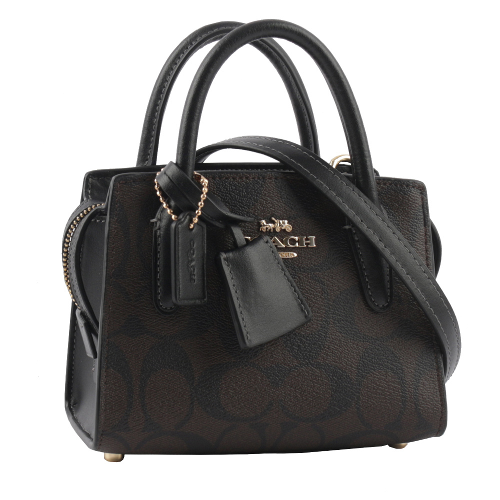 【COACH】Andrea 塗層帆布及皮革手提/斜背迷你二用包