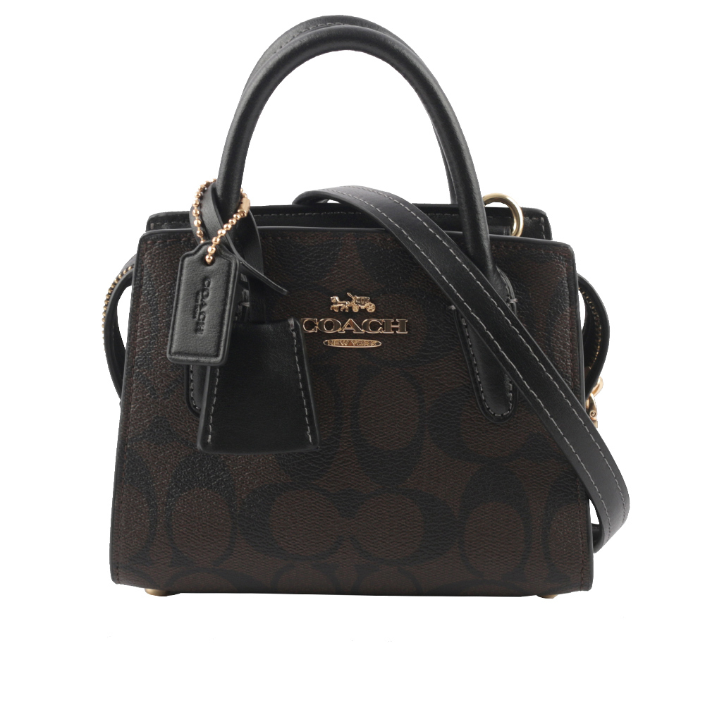 【COACH】Andrea 塗層帆布及皮革手提/斜背迷你二用包