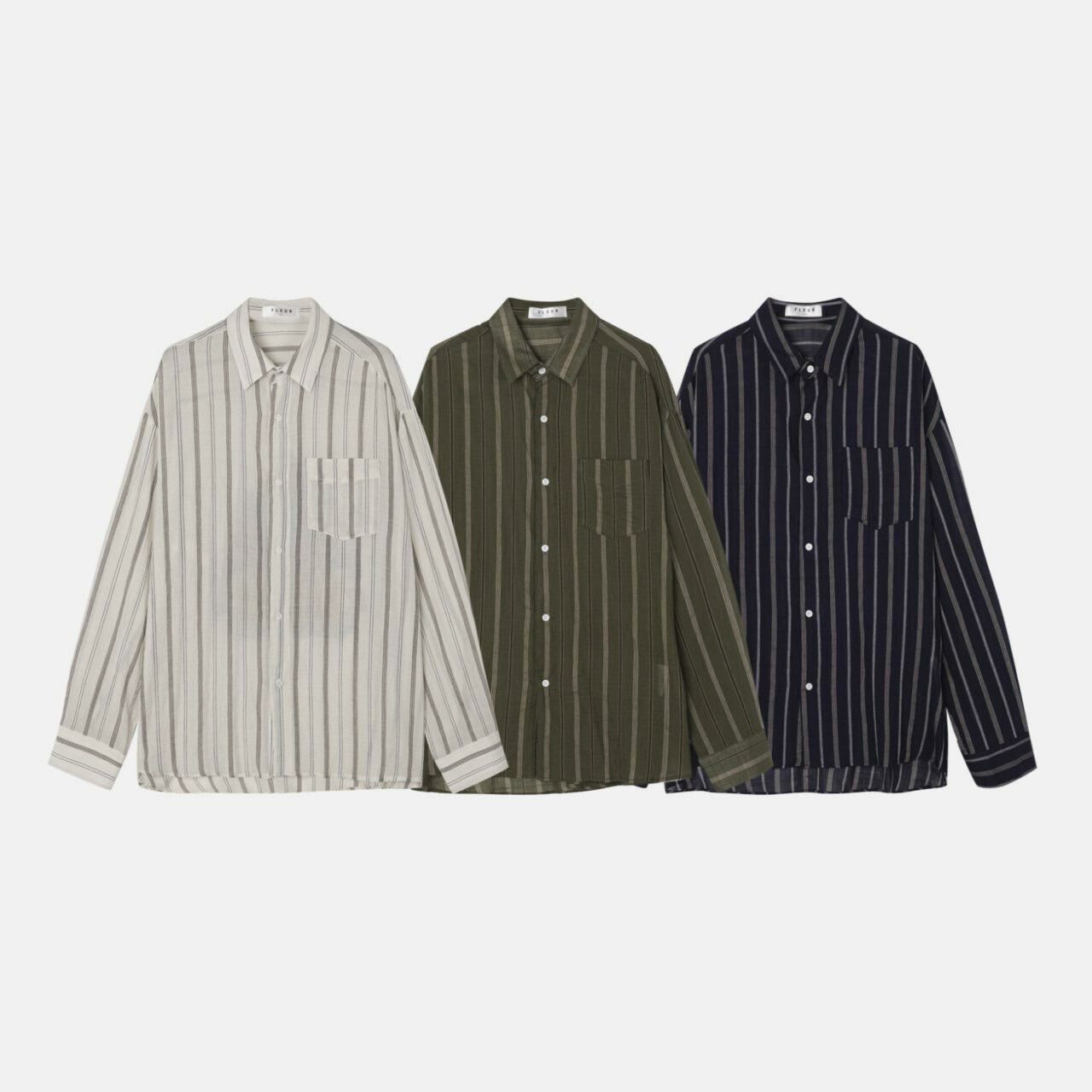 圖案直紋長袖恤衫 FLEUR-004S