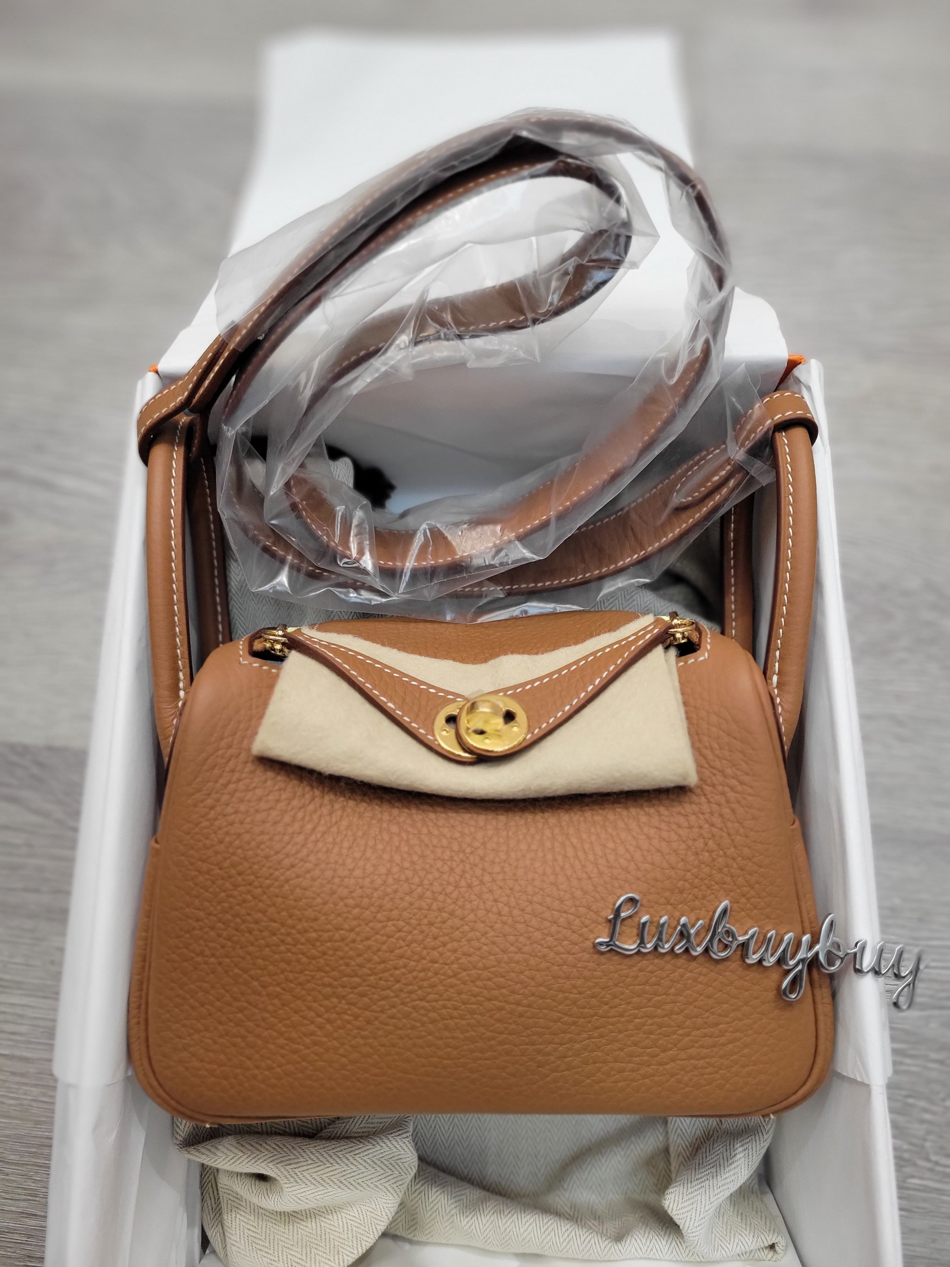 HERMES MINI LINDY 2 GOLD CC SHORT STRAP  2代  金棕金扣 短帶