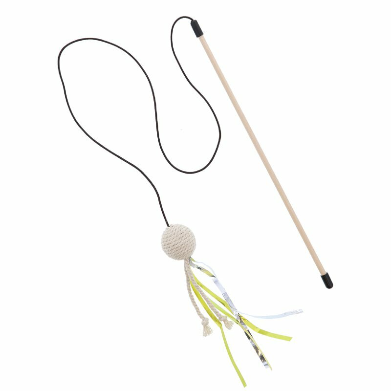 Necoco - 天然麻繩潔齒球 逗貓棒 附亮絲帶 [貓用]