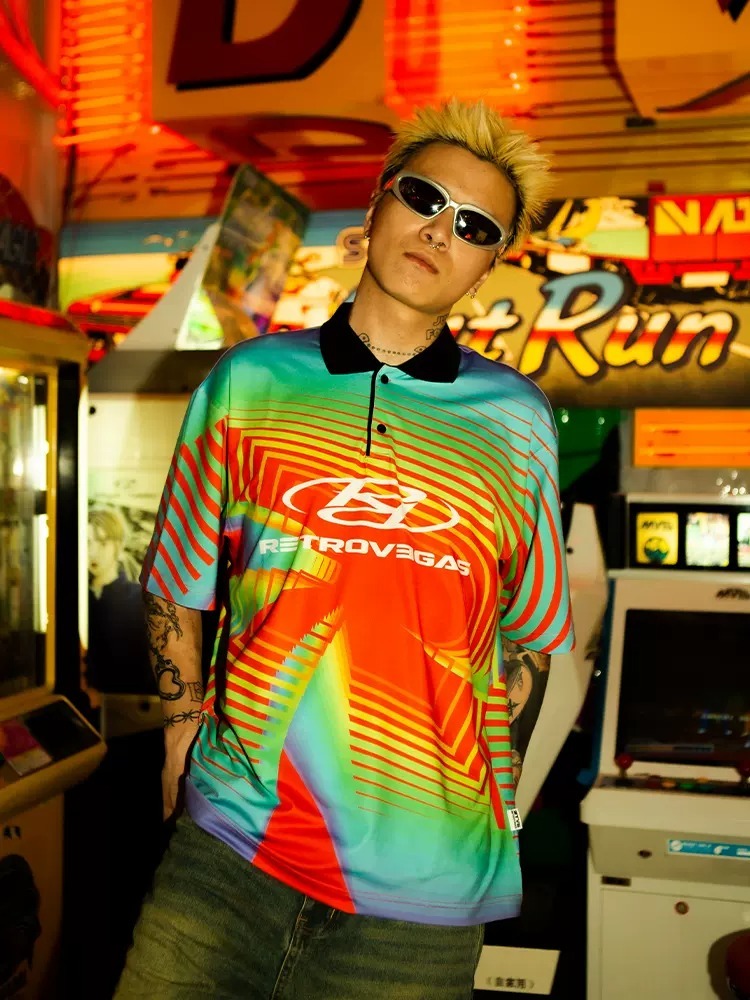 RTVG 迷幻幻影漸變 彩色 翻領短袖 POLO衫