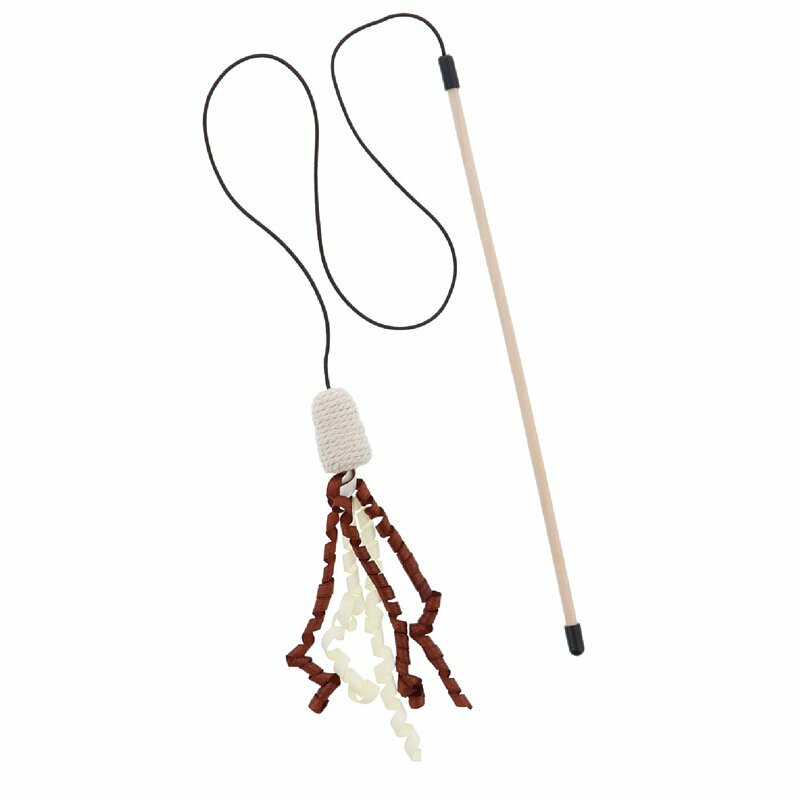 Necoco - 天然麻繩潔齒球 逗貓棒 附絲帶 [貓用]