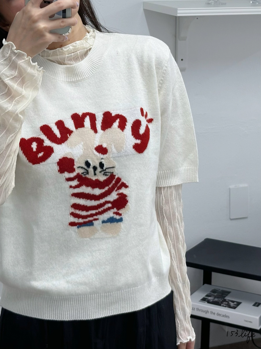 |現貨|🇰🇷𝑙𝑎𝑑𝑦.| 兔兔針織羊毛上衣(白.深灰)